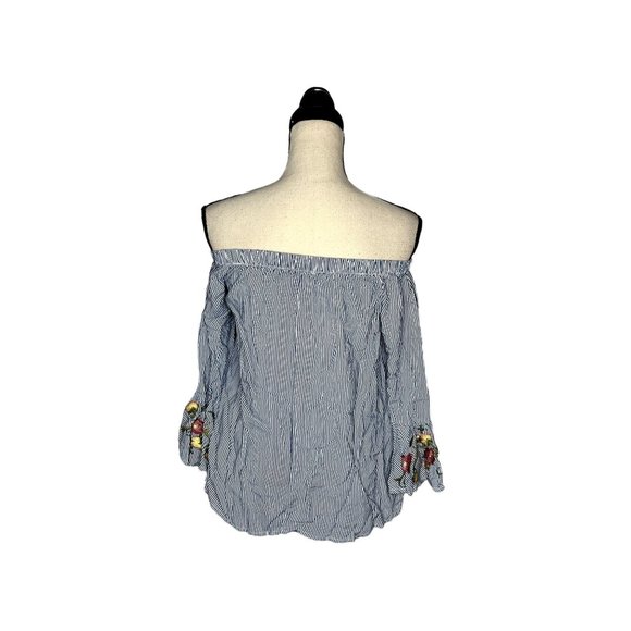 Crave Fame by Almost Famous Blue White Stripe Off the Shoulder Blouse Size L - Picture 3 of 7